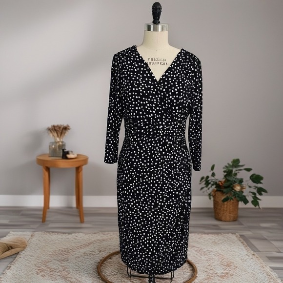 Lauren Ralph Lauren Dresses & Skirts - Ralph Lauren NWT Black & White Polka Dot Wrap Dress | Midi | Flattering Size 16